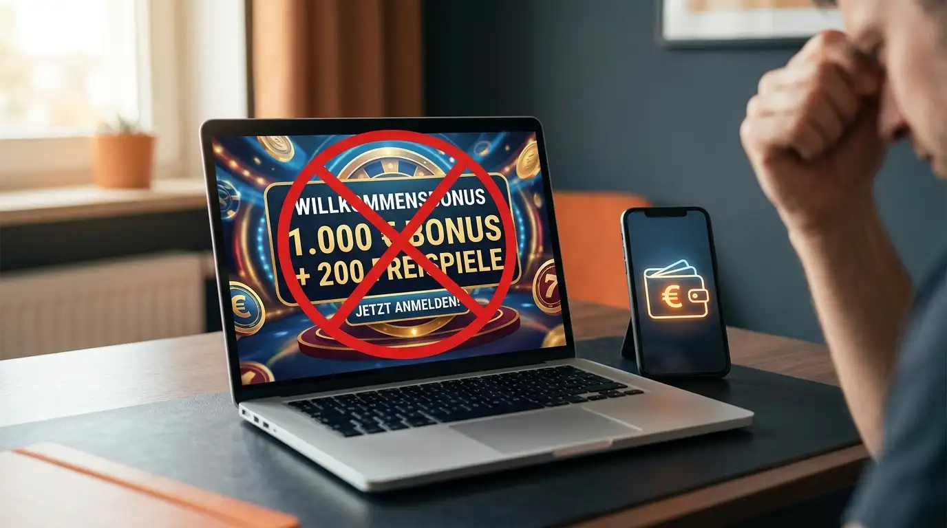 Casino-Bonusangebot mit durchgestrichenem Skrill-Logo