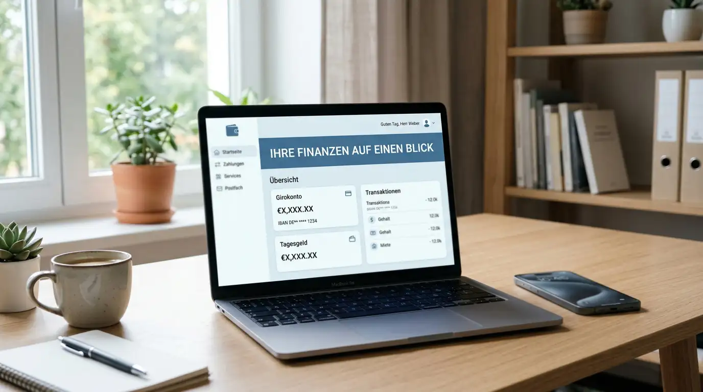 Laptop zeigt Online-Banking-Oberfläche mit Trustly-Integration