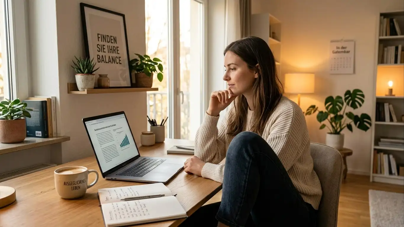 Person sitzt entspannt am Laptop in ruhigem Homeoffice