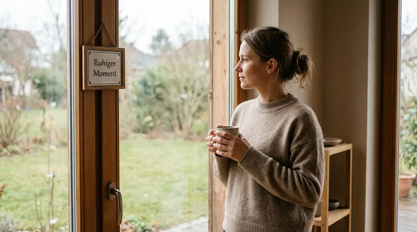 Ruhige Szene einer Person, die am Fenster über ihr Spielbudget nachdenkt