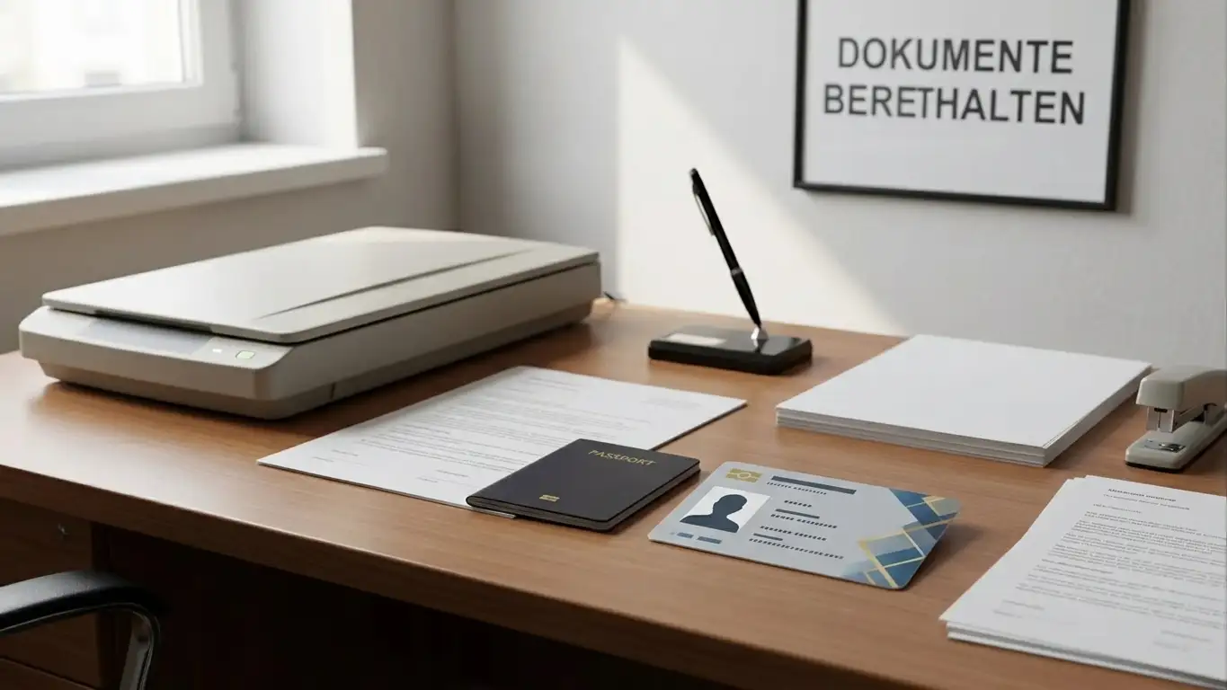Generischer Ausweis und Dokumente auf Schreibtisch