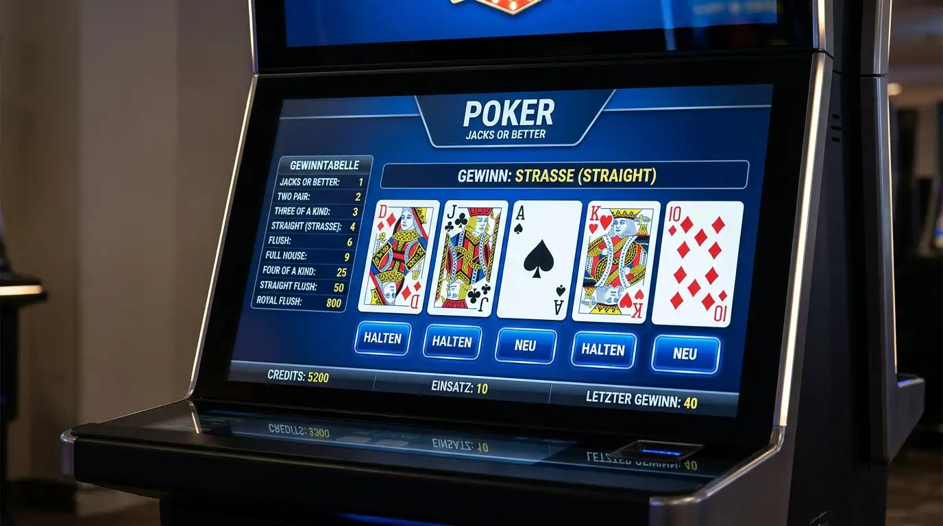 Video-Poker-Automat mit Kartendarstellung auf modernem Display