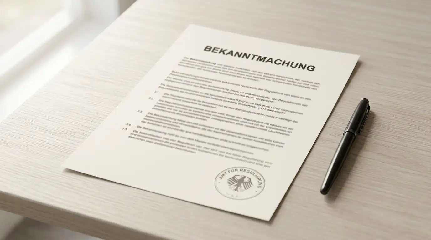 Gedrucktes Regeldokument mit Stempel auf Schreibtisch als Symbol für GGL-Lizenzprüfung