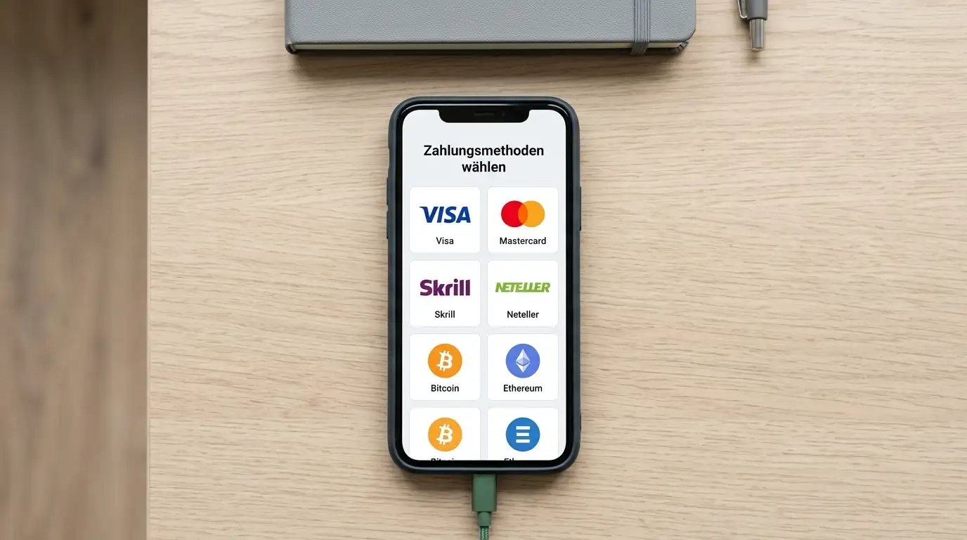 Smartphone mit verschiedenen Zahlungs-Apps und Krypto-Wallets