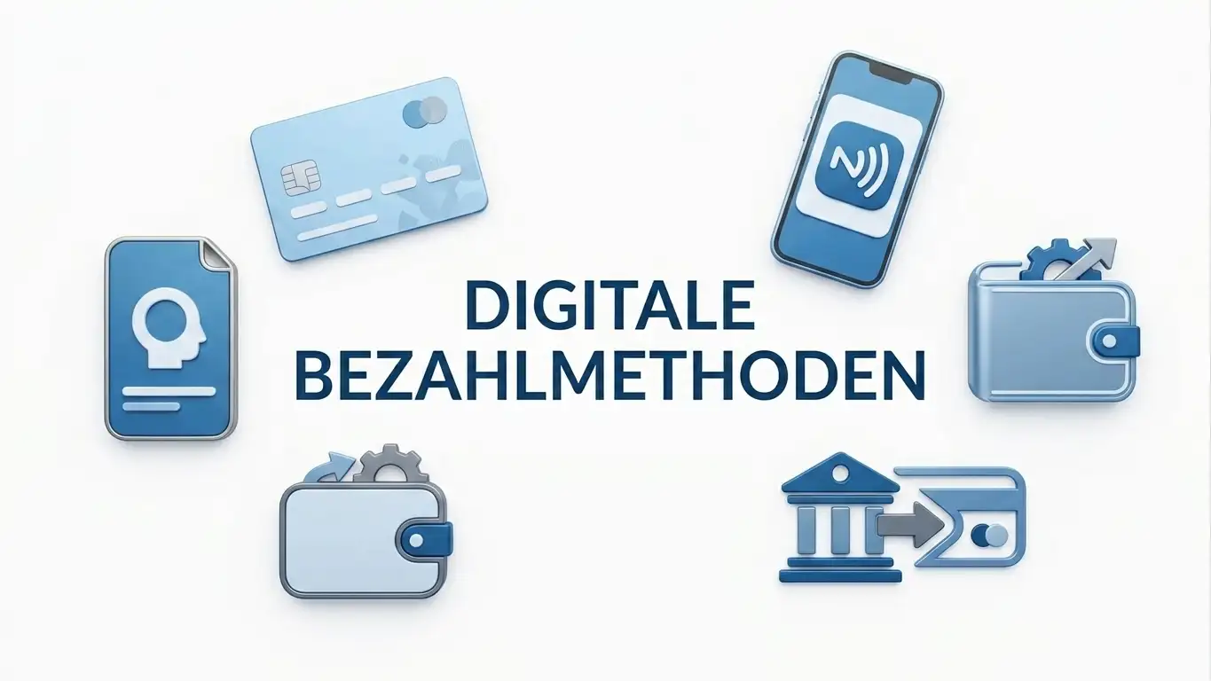Verschiedene digitale Zahlungsmethoden symbolisch dargestellt